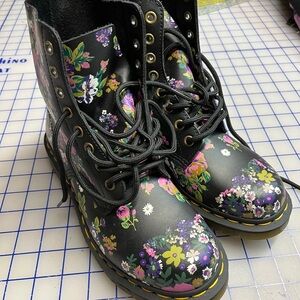 Dr. Martens Black Floral Combat Boots